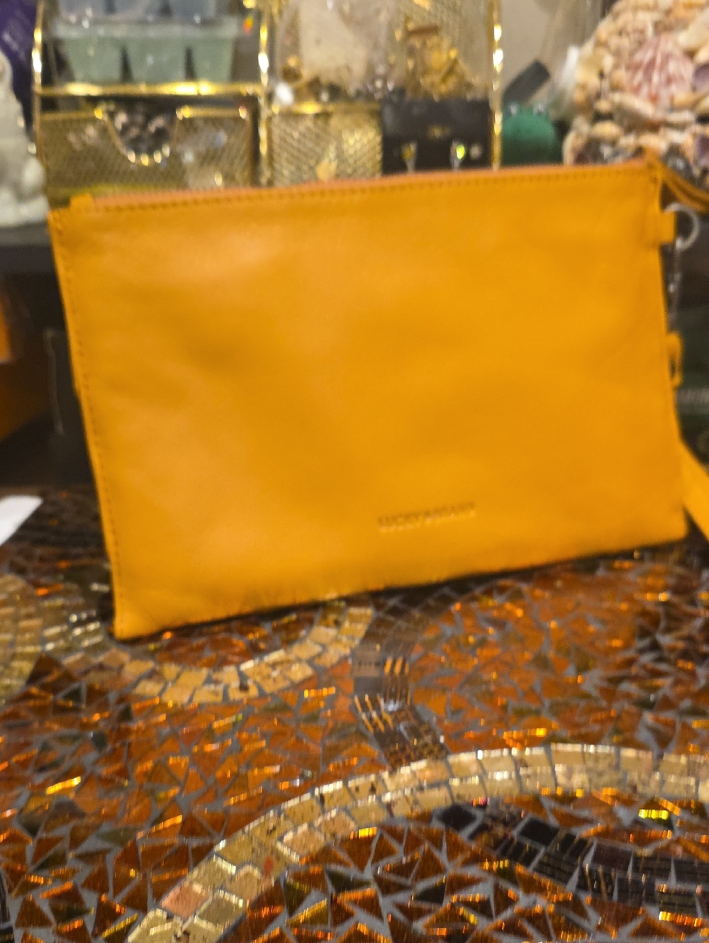 Lucky Brand Yellow Leather Wristlet Clutch